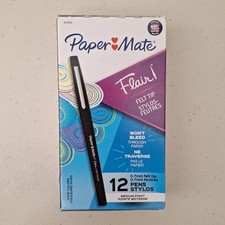 Paper Mate Flair Felt Tip Pens, Medium Point 0.7mm , Black, 12 Count