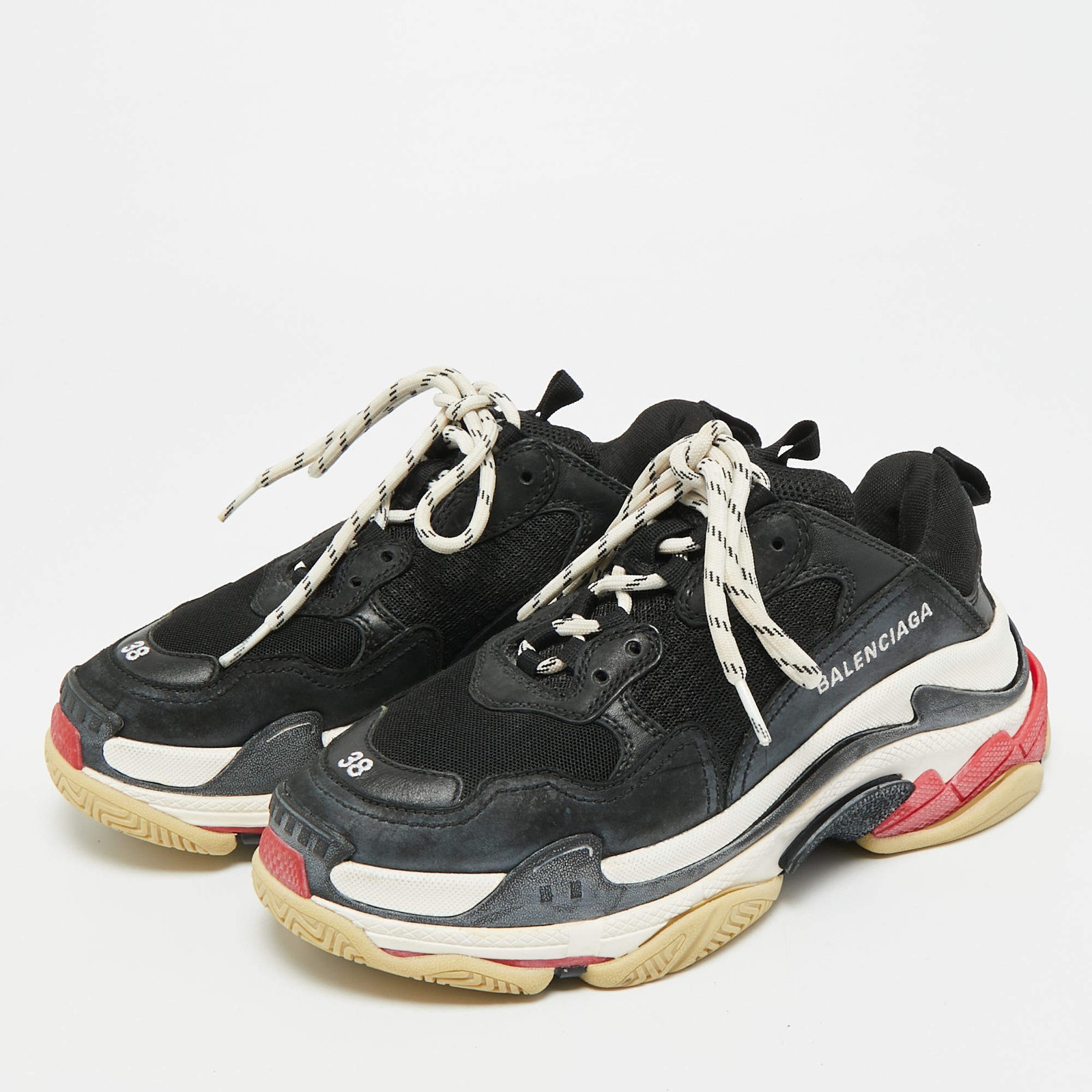 Balenciaga Triple S Size 38 Black Mesh and Nubuck Leather Low Top Sneakers image 2