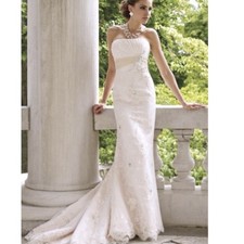David Tutera Ivory Strapless Wedding Dress 113211 Pure Silk Lace Size 8 Crystals