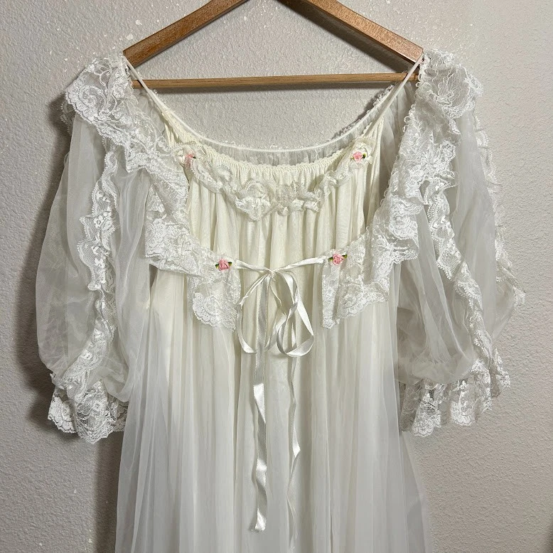 De Colección Tosca Lencería Negligee Peignoir Juego de 2 piezas Blanco Boudoir Novia EE. UU. M/L Bata Foto 4 de 4