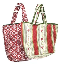 Christmas Tote Bag Red White & Green Cotton Polyester 17x17x6" BHG Holiday Shop