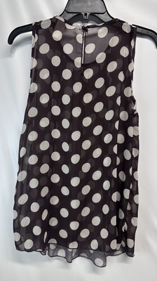 Sushi Flower Brown & Ivory Polka Dots Chiffon Tunic Blouse Sleeveless Size M