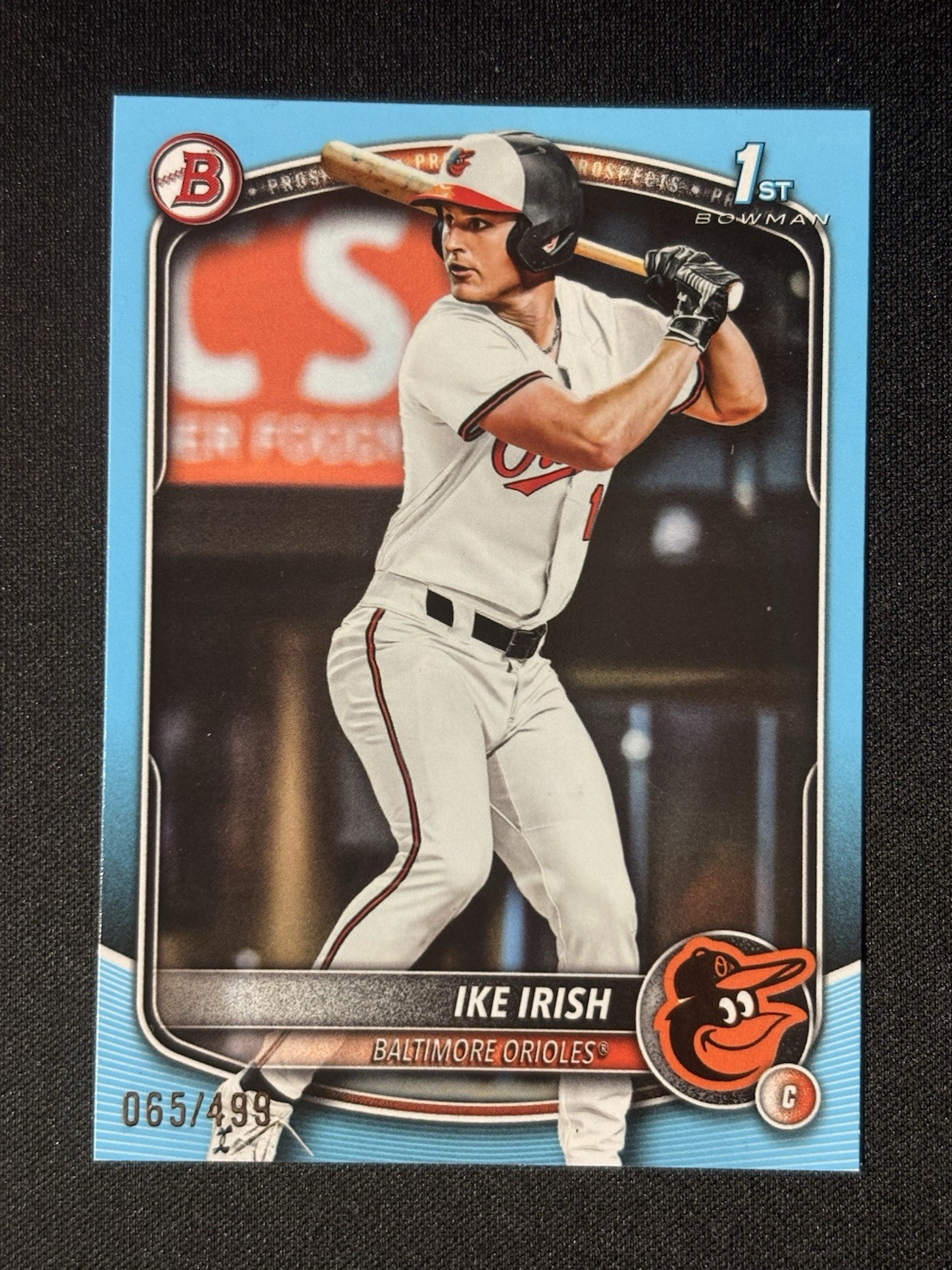 Ike Irish 2025 1st Bowman Draft Sky Blue Paper /499 Orioles