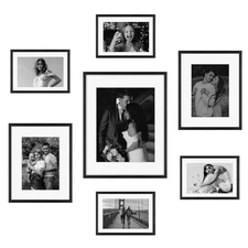 , Black Aluminum Picture Frame with Removable Mat - Set of 7 Includes Four 5x...