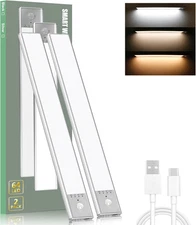 Under Cabinet Lights with 3 Color Temperature, 2 Pack Dimmable Rechargeable Batt