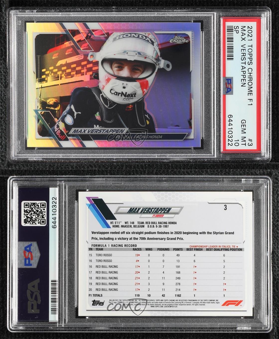 2021 Topps Chrome Formula 1 Celebrations SP Variation Max Verstappen #3 PSA 10 view 3