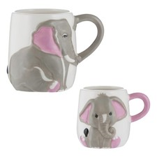 Image of Set of 2 Small & Large Elephant Tea Coffee Juice Milk Mothers Day Gift Mug Cup