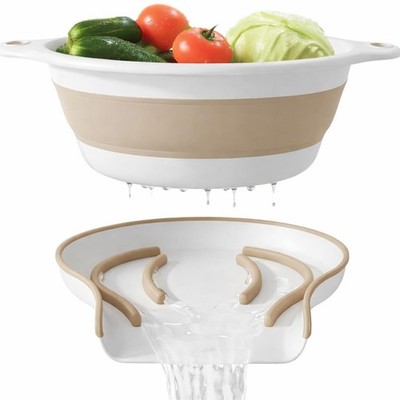 2-in-1 Large Collapsible Colander with -draining Base Set - Plastic Side Drai...
