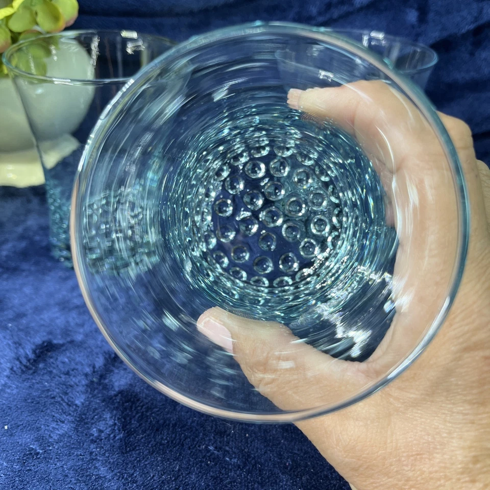 Libbey Aqua Hob Nob Double Old Fashion Glasses Curved Bubble Bottom VTG Set Of 4 - Image 3 of 4