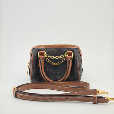 CELINE Triomphe Mini Chain Bag Monogram Canvas Brown Gold Chain Crossbody 14cm
