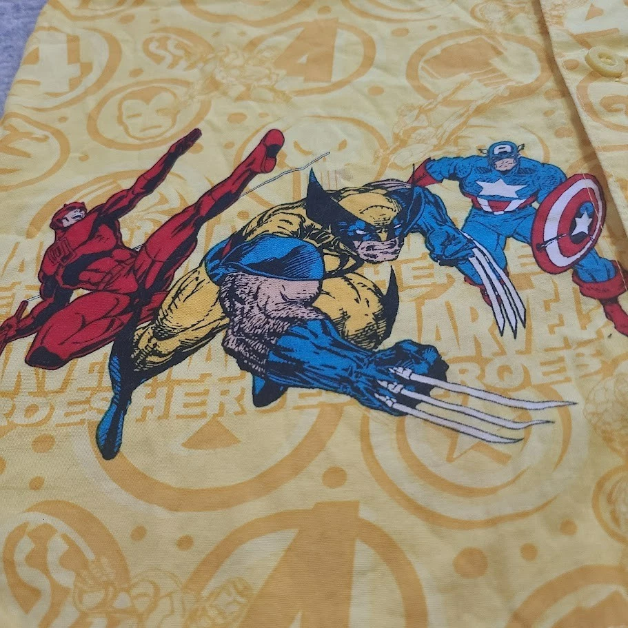 Marvel Heroes Button-Up Shirt Boys 7 Vintage Iron Man Spider-Man Wolverine - Image 4 of 4