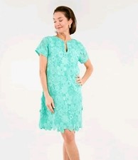 ABBEY GLASS Lulu Shift Dress Lace 3D Flowers Knee V Neck Short Sleeve Easter S