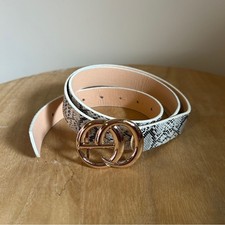 Black/Gray/White Snakeskin Print Faux Leather Removable Gold Buckle Belt 43x1"