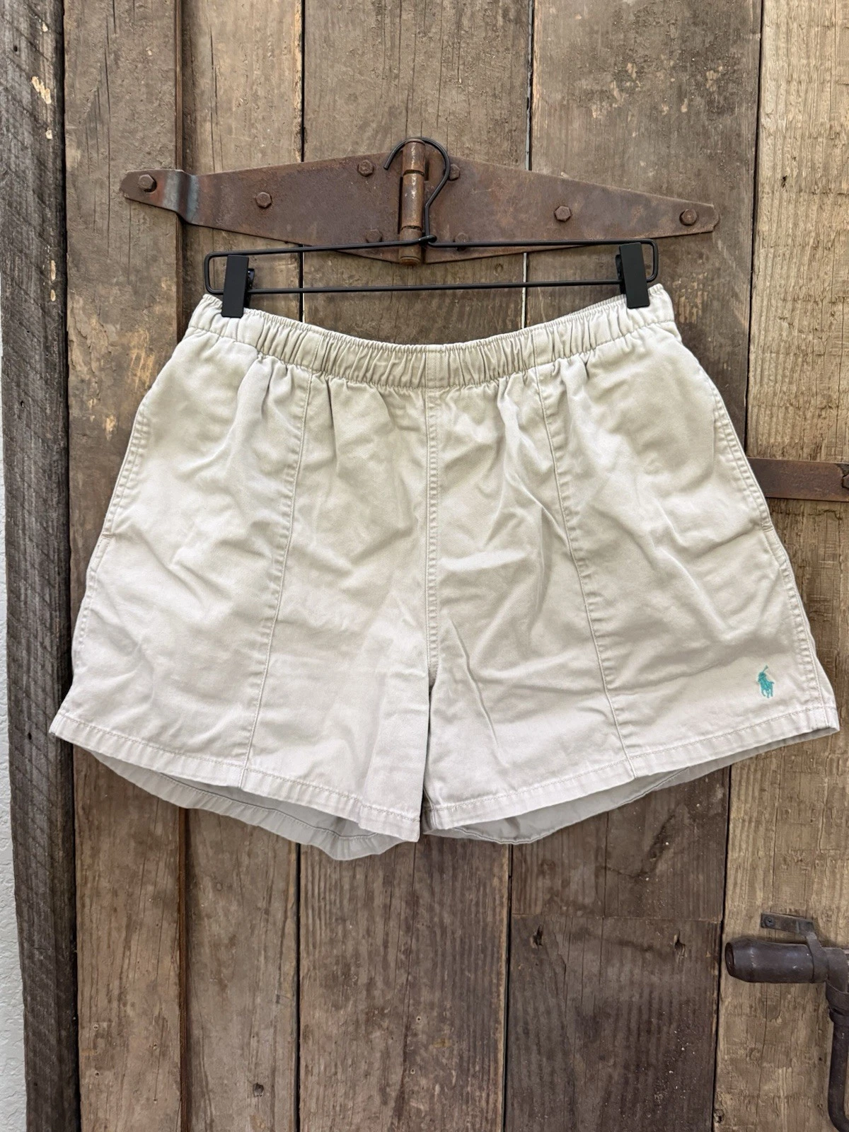 Vintage 90s Polo Ralph Lauren Classic Khaki Shorts Size XL Elastic Waist Pony