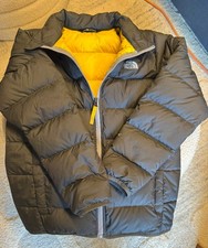 The North Face Boys 550 Down Puffer Jacket Gray with Yellow lining Size L 14-16