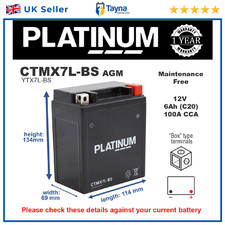 CTMX7L-BS PLATINUM AGM Motorcycle Battery Replaces YTX7L-BS