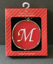 Silver Ornament White Letter M On Red Felt With Swarovski Crystals Harvey Lewis