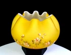 Fenton For L.G. Wright Satin Honey Amber Overlay Decorated 4 1/4" Rose Bowl 1960