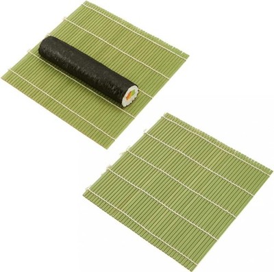 2 Pack Natural Bamboo Sushi Rolling Mat 9.5 in Makisu Roll Maker Japanese Tool