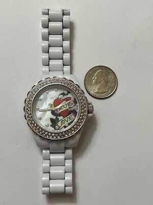Ed Hardy True Love Watch Swarovski Crystals White Band Extra Links