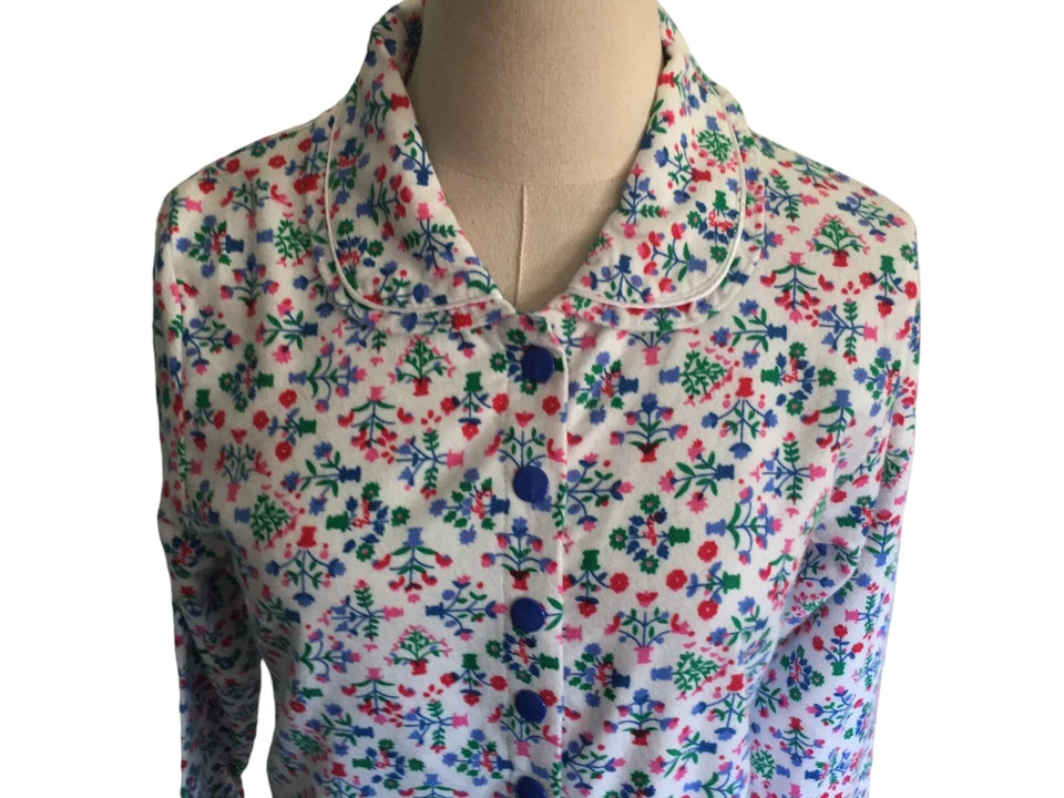 Bata Lanz Of Salzburg para mujer talla XS algodón blanco multicolor franela floral Foto 3 de 4