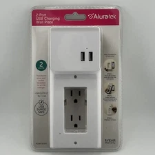 2-Port USB Charging Wall Outlet Faceplate 2 USB Port Aluratek Surge Save 5V/3.1A
