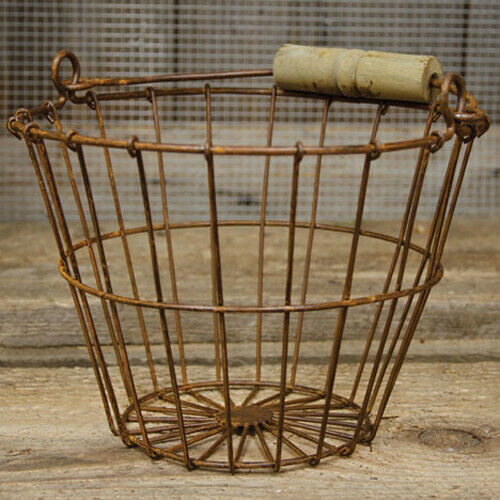 NEW - Rusty Wire GATHERING BASKET with Swinging Handle - Primitive Farmhouse