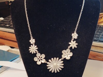Costume textured flower and a few small diamond accent necklace DL ((B106))