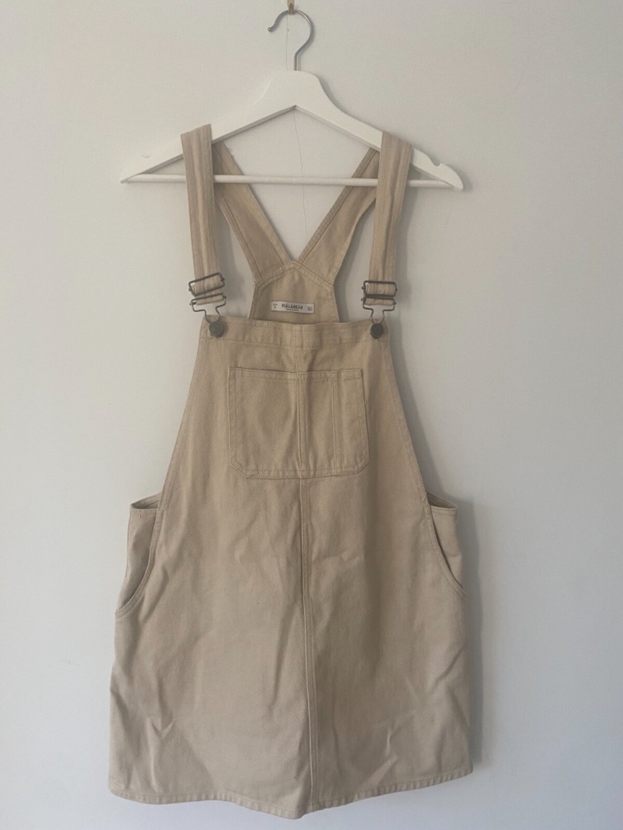 beige dungaree dress Pull & Bear Dungaree Dress in Beige