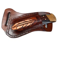 Left Hand Leather Pocket Folding Knife Holder Fits Buck 110 Knife, Sheath Only