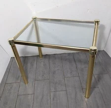 Vintage Mid Century Modern Hollywood Regency Gold Metal Glass Tubular End Table 