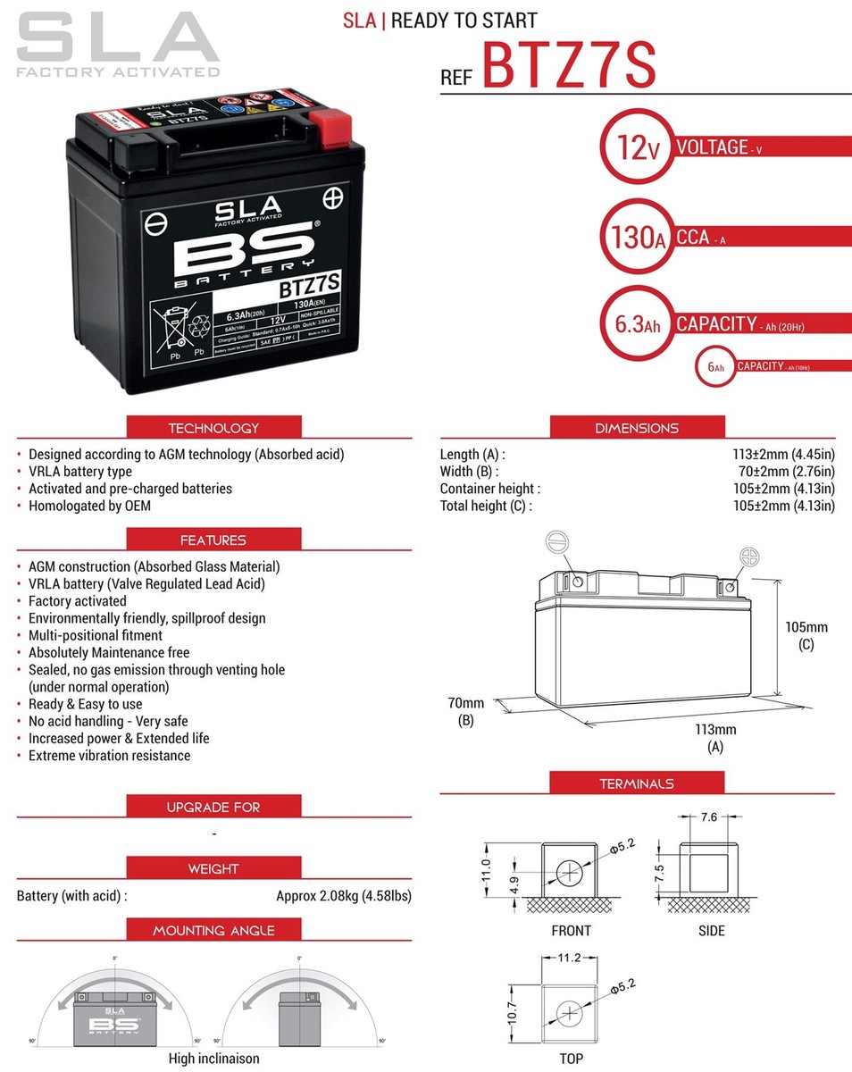 Accessoires de sports motorisés BS Battery Batterie BTX20CH SLA sans