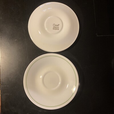 Corelle Light Green Border coffee or tea saucers plates 6 