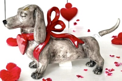 Blue Sky Clayworks Love Dog Heart & Ribbon Valentine Dachshund NWT Auth Retailer
