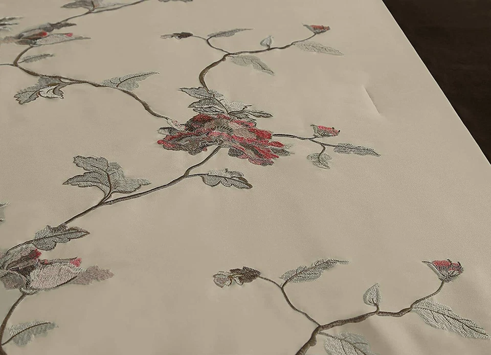 7-Piece Burgundy Brown Taupe Bedding Set Embroidered Floral Comforter Set - Image 3 of 4