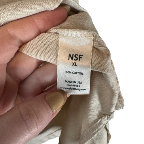 NWT NSF Beige Heavyweight Cotton Mock Neck Long Sleeve Tee XL Neutral Basic - Afbeelding 6 van 6