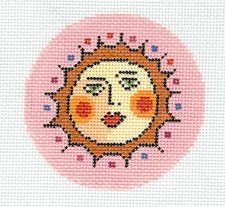 Bright Sunshine on Pink handpainted Needlepoint Canvas 3" Rd. Ornament LEE