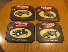 VINTAGE  OLD GERMAN  PREMIUM LAGER BEER  ANTIQUE CARS  SET OF 4   14" X 12"  NOS