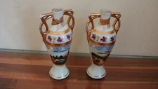 Old Paris Porcelain Urns Vases with double handles 5" Vtg 19c PAIR Rare