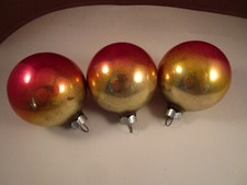 Vintage Mercury Glass Set of 3 Christmas Ornaments Red Gold Ombre Made in USA