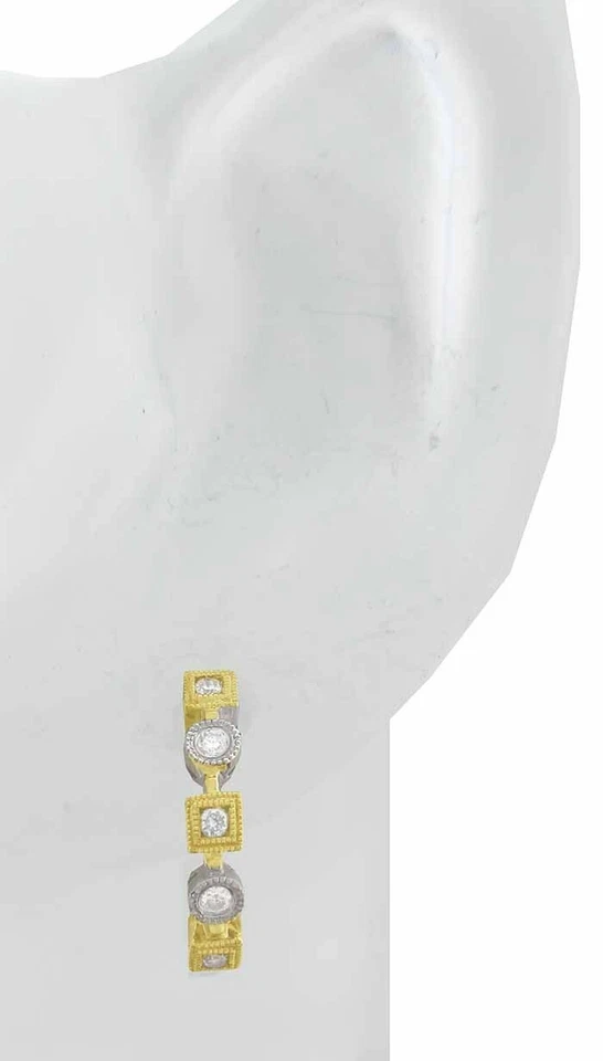 GENUINE DIAMOND HUGGIE *Single* EARRING 14k TWO TONE GOLD - New With Tag - Image 3 of 4