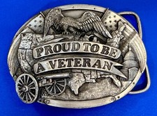 Proud To Be A Veteran Patriotic Eagle Flag Canyon VTG 1983 Bergamot Belt Buckle