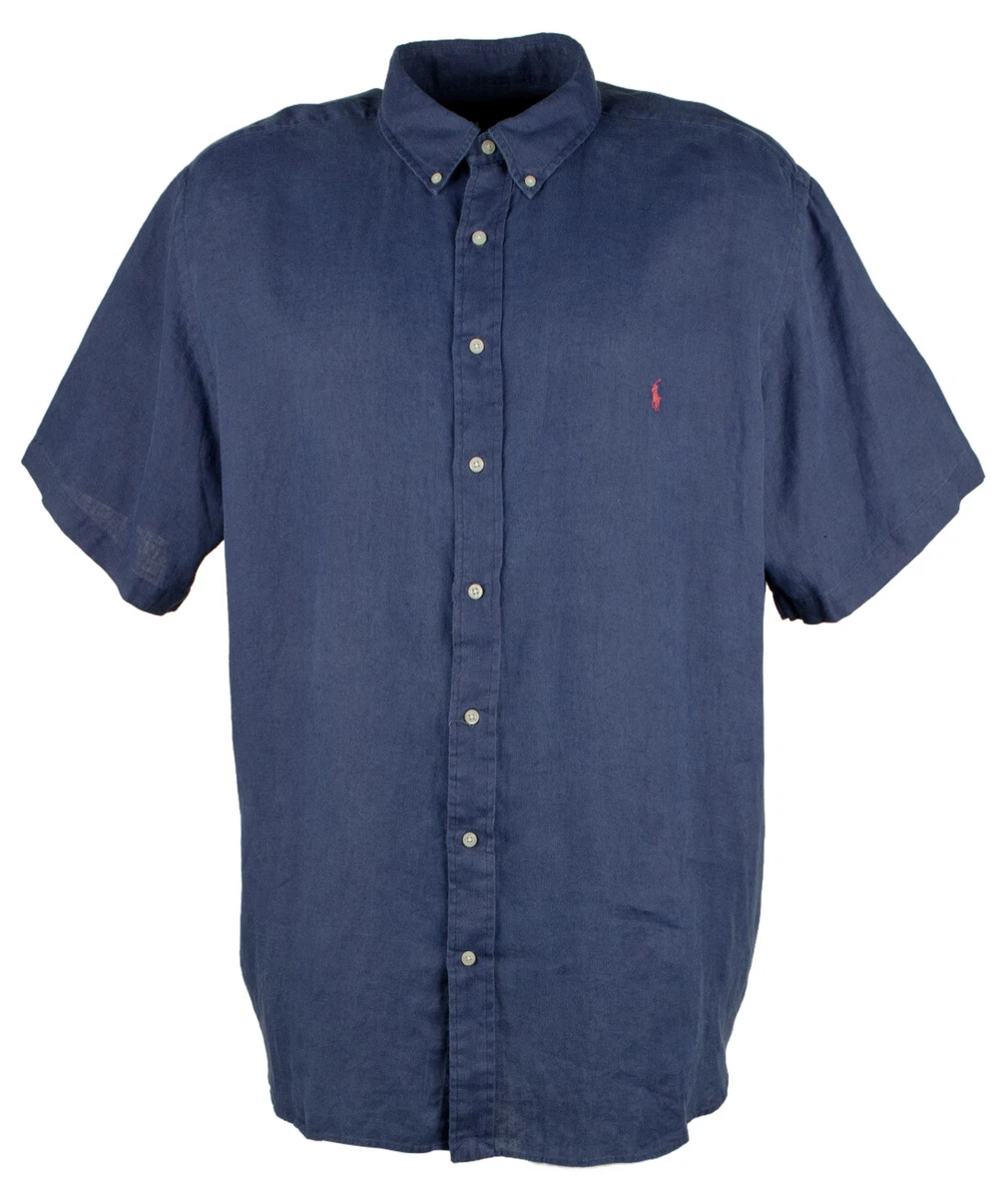 Polo Ralph Lauren Big & Tall Short Sleeve Linen Woven Holiday Navy 3XB