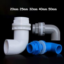 PVC Pipe Fitting 20-50mm Elbow Pressure Bulk Head Tank Connector White/Blue/Grey