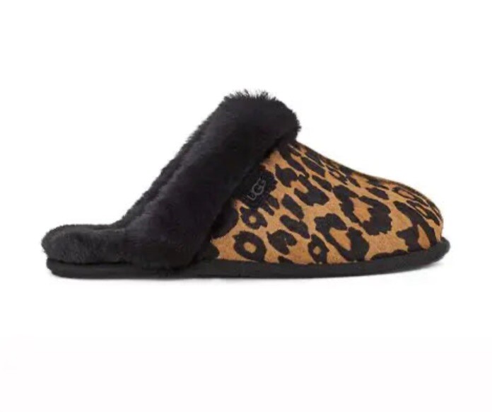 PANTOFOLA D’ORO NUOVO UGG Donna Scuffette II Butterscotch Panther Print Capelli di vitello US 7 UK5 EU38