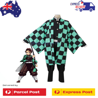 Anime Tanjiro Kamado Cosplay Demon Slayers Kimetsu geen Yaiba Cosplay Kostuum Pruik Masker Kimono Mantel halloween Uniform Volwassen Kinderen  200000532