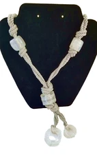 Signed Margherita Buonanno Italian Necklace Silver Cord White Plastic Greek Key