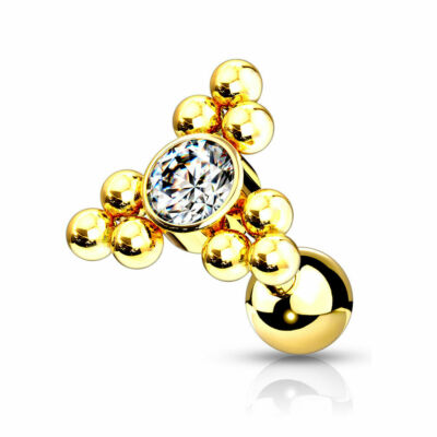 16G Gold Steel Triangle Cluster Beads CZ Tragus Helix Ear Conch Ring Daith Stud