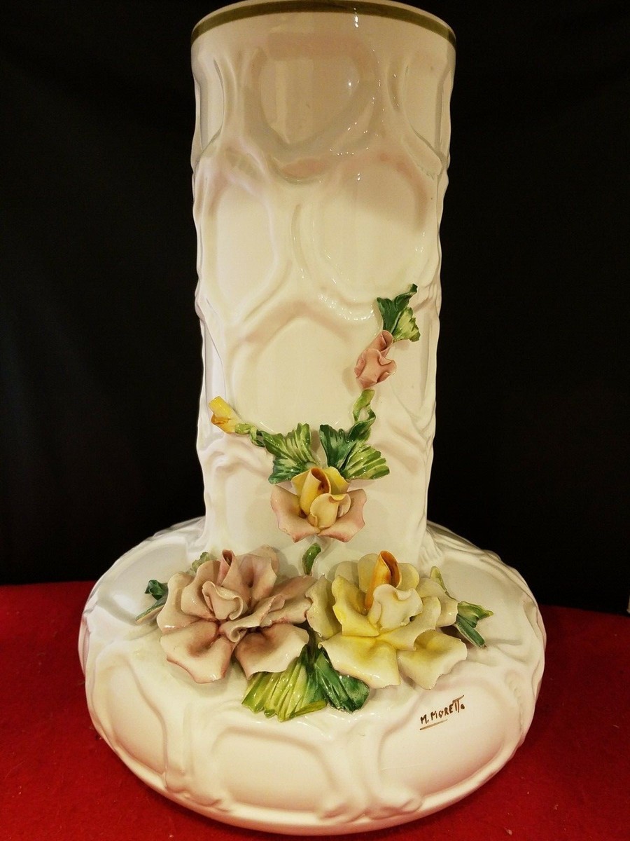 MARIO MORETTO Hand Made Hand Painted Ceramic Vase With Flowers 8