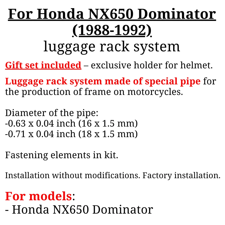 Sistema portaequipajes portaequipajes lateral para Honda NX 650 Dominator RD02 (1988-91), regalo Foto 3 de 4